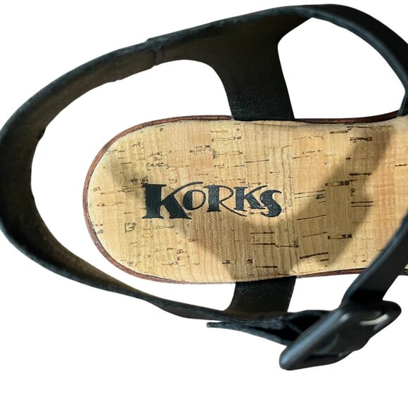 Korks Women's Size 8 Black Wedge Sandal Marley Woven Straps Adjustable Buckle - Picture 5 of 10